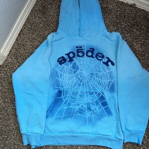Sp5der OG Web V2 Spray Hoodie Light Blue